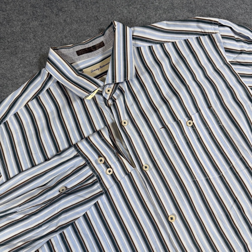 Tommy Bahama Shirt Mens XL Blue Striped Long Sleeve Button Up Cotton Casual